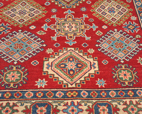 4x7 Red Kuba Afghan Hand Knotted Wool Area Rug